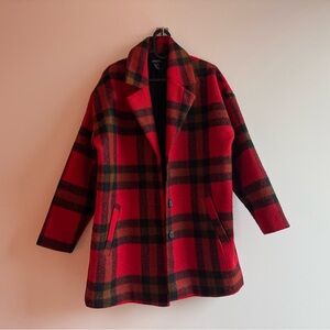 Forever 21 Red and Black Plaid Pea Coat